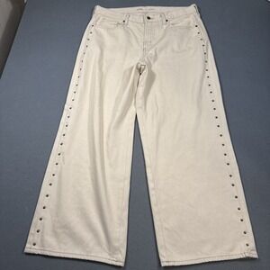Wide Leg White Women's Jeans with Side Stud Detail